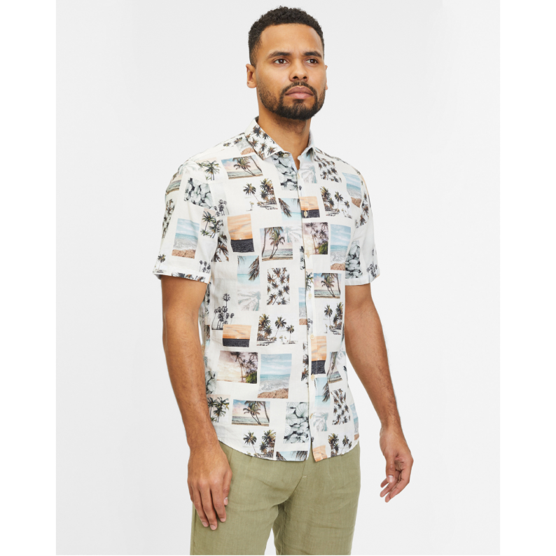 Colours &amp; Sons Short Sleeve Pure Cotton Shirt Postcards Print 9223-382