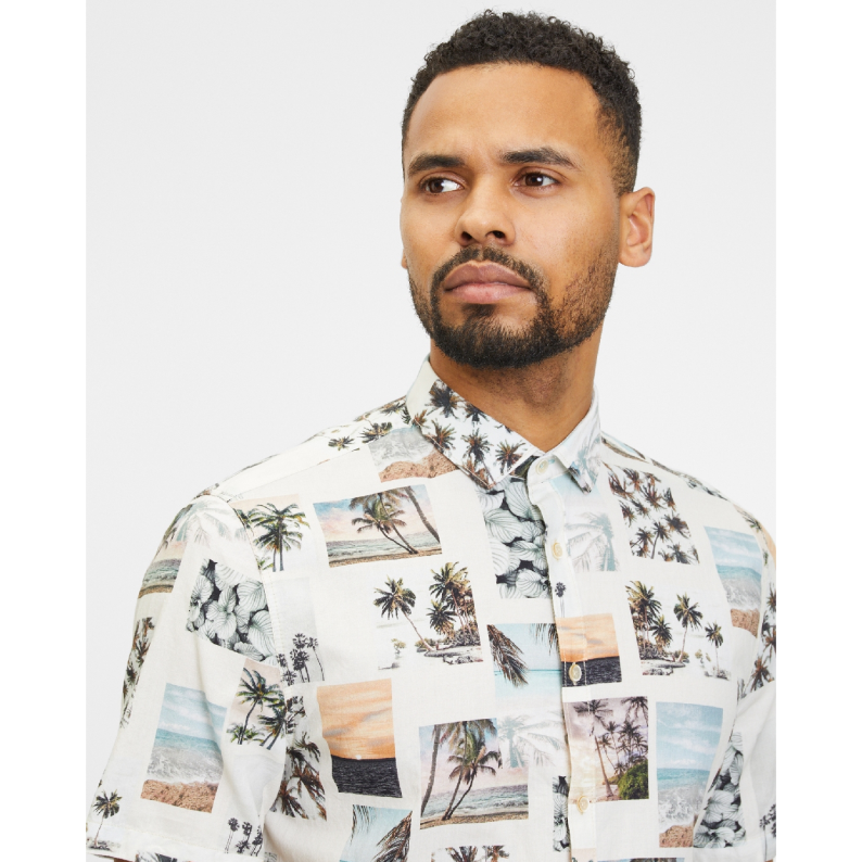 Colours &amp; Sons Short Sleeve Pure Cotton Shirt Postcards Print 9223-382